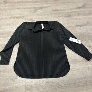 ALO Yoga Black Pinstripe Long Sleeve Button-Down